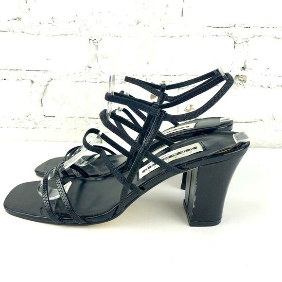 Vintage 90’s Y2K Black Square Toe Strappy Heels - Picture 1 of 6